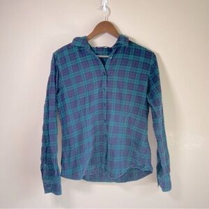 Brooks Brothers Plaid Cotton Flannel Button Down Shirt Blue Green Size 12